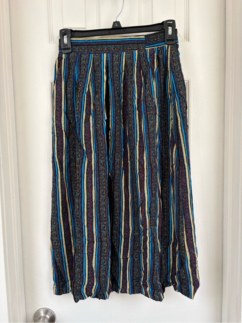 Bohemian Vintage Striped Midi Skirt in Blue and Black